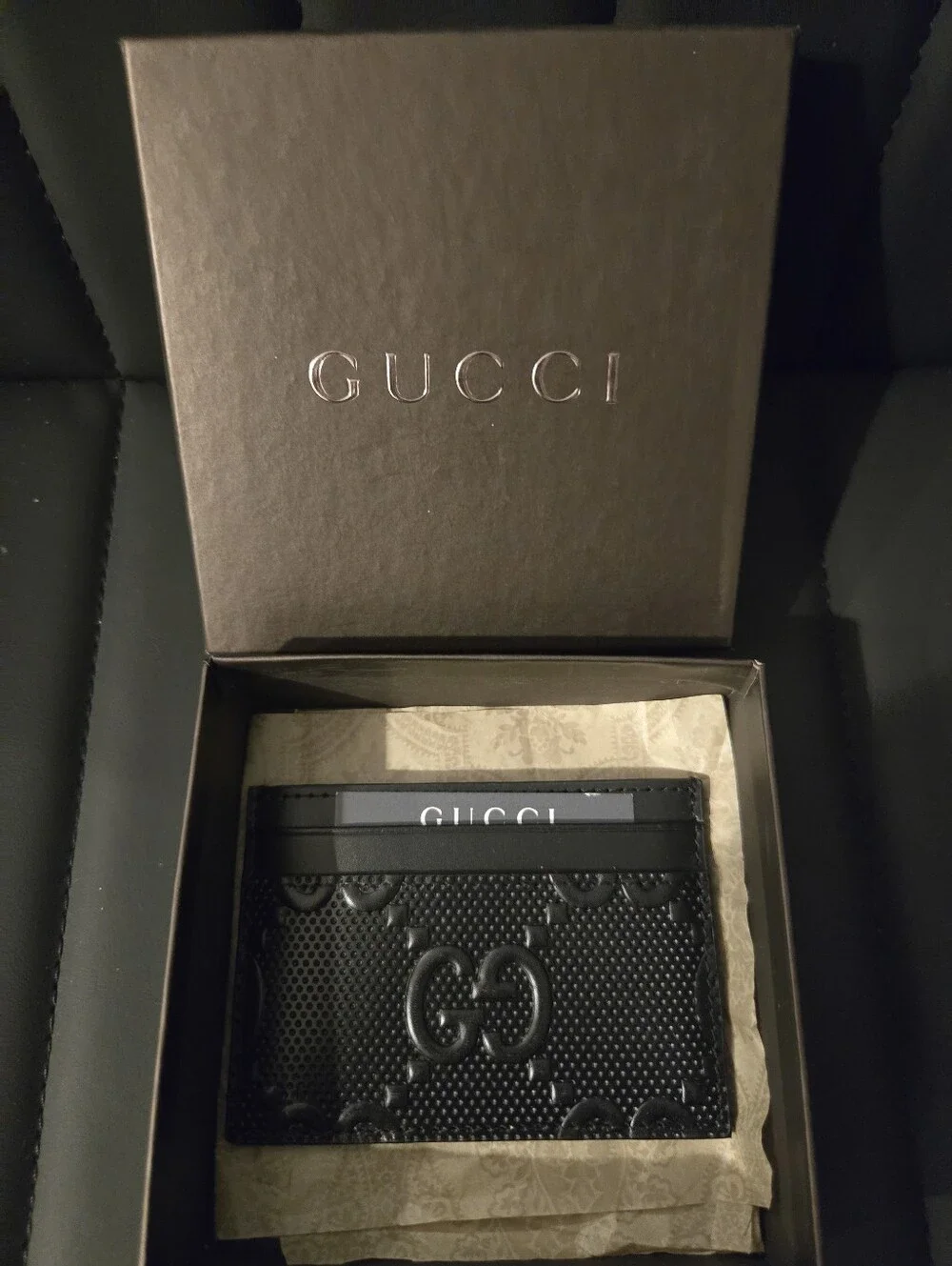 Gucci Black Embossed GG Leather Card Holder